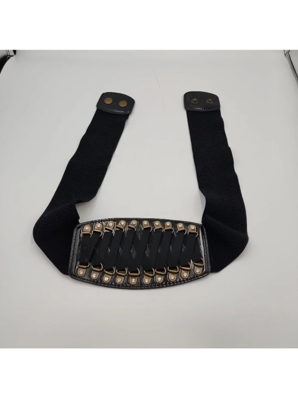 Ladies Women Waist Belt Cincher Corset Wide Band Elastic Black Waspie Rivet Belt